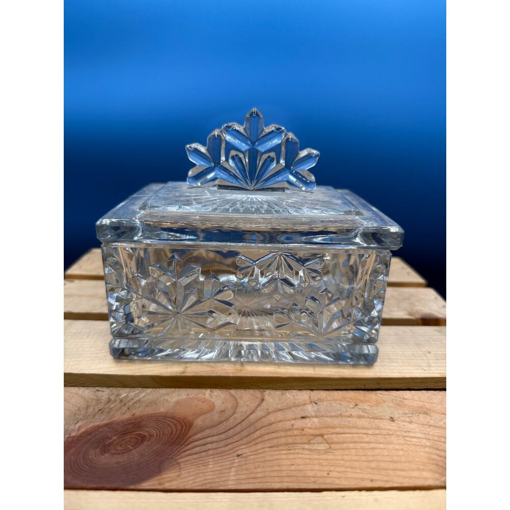 Vintage Gorham German Crystal Snowflake Trinket Box with Lid